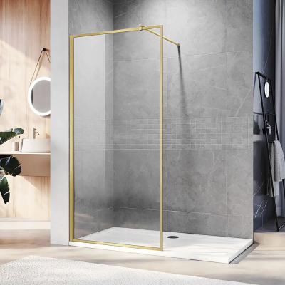 Душевая перегородка Veconi Korato KR-81G 800x2000 брашированное золото стекло прозрачное KR81G-80-01