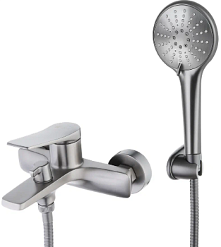 Смеситель д/ванны Lemark Bronx LM3714GM коротк. излив, дивертор с кер. пласт., с аксесс., графит