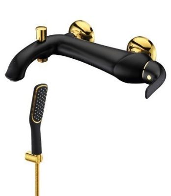 Смеситель д/ванны Lemark LM5402BG Свон, черный/золото