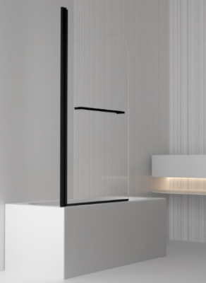 Шторка на ванну GF-02B 800*1400 Черный профиль прозрачное стекло 6мм,