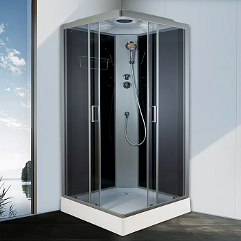 Душ. кабина S90NА Квадратная, низкий поддон, серебристый профиль 900х900х2150 мм,