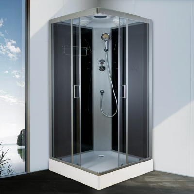 Душевая кабина S90NА Квадратная, низкий поддон, серебристый профиль 900*900*2150 мм,