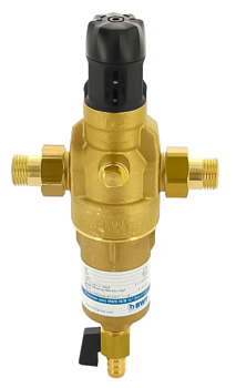 Фильтр промывной Protector mini HWS 1/2" 100 мкм с редуктором давления, латунная колба (Uni-Fitt)