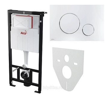 Инсталляция для унитаза Alcaplast 4 в 1 AM101/1120, кнопка M671 (хром глянец), прокладка M91, крепл.