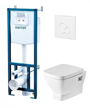 Унитаз подвесной SANTEK с сиденьем soft close, инсталляция, панель бел. цв.)  1.WH0.2.463 НЕО ПЭК!