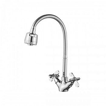 Смеситель д/кухни Rossinka RS42-75 двуручный с  гибким изливом, хром