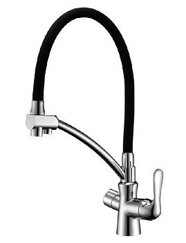 Смеситель для кухни Lemark LM3070C-Black Комфорт, гибкий излив, подкл к фильтру питьев воды 
