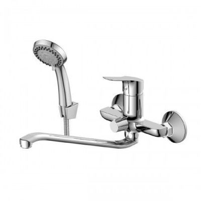 Смеситель д/ванны Rossinka RS29-34 с S-образным изливом, дивертор с кер. пласт., хром