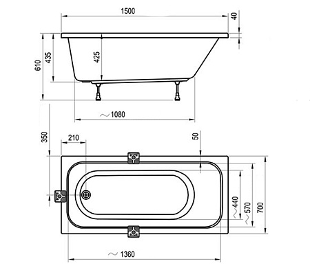 Ванна акриловая Ravak CHROME 150x70 C721000000