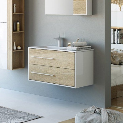 Тумба Aqwella "Miami" T9 с умывальником Malaga 90 (чаша слева)