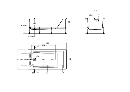 Ванна акриловая Roca Elba 150*75, прямоугольная (248509000)