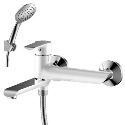 Смеситель для ванны Rossinka W35-33, одноручный, с поворотным изливом 170 мм, хром/белый