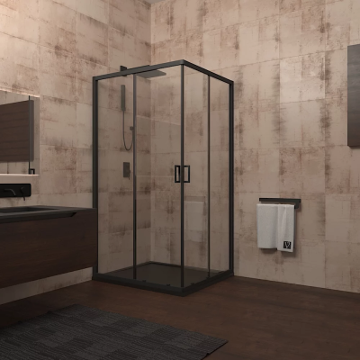 Душевой угол Veconi Rovigo RV-13 900x900x1950 черный стекло прозрачное RV13-90-01-C6