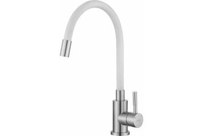 Смеситель для кухни Esko "Snake" гибкий излив белый, нерж., арт. K44 W																