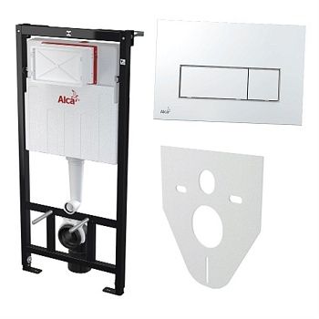 Инсталляция для унитаза Alcaplast 4 в 1 AM101/1120, кнопка M571 (хром глянец), прокладка M91, крепл.