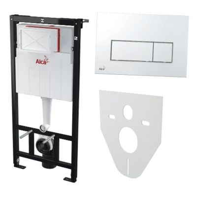 Инсталляция для унитаза Alcaplast 4 в 1 AM101/1120, кнопка M571 (хром глянец), прокладка M91, крепл.