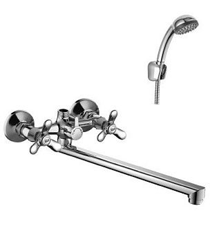 Смеситель для ванны Rossinka Q02-80 двуручный, с плоским изливом 350мм