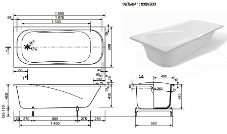 Ванна из литьевого мрамора Эстет Честер (1800*800*460) без ножек
