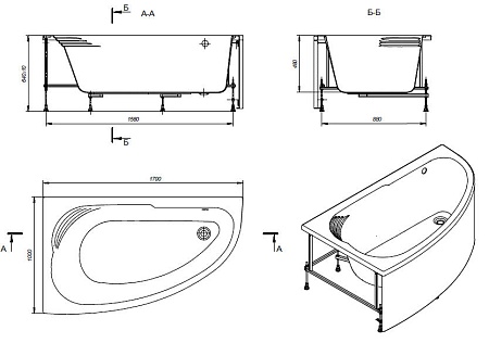 Ванна акриловая Roca Merida 170*100, левая, ассиметричная, белая (ZRU9302992)