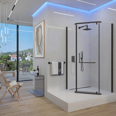 Душевой угол Veconi Rovigo RV-36B 800x800x1950 черный стекло прозрачное RV36B-80-01-C5