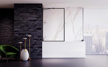 Шторка на ванну Veconi Palau PL-85B 800x1500 черный стекло прозрачное PL85B-80-01-C8