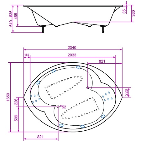 Ванна из литьевого мрамора Astra-Form Афродита, технология PFI (2340х1650)