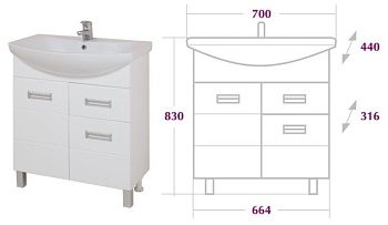 Тумба Балтика 700х440х830 (70.12)-1 ящ.