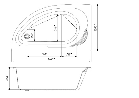 Ванна акриловая Roca Merida 170*100, правая, ассиметричная, белая (ZRU9302993)