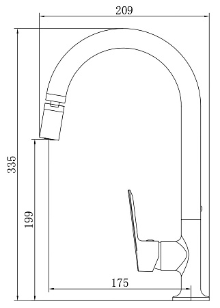 Смеситель для кухни VODA SHR519BAR, Берег/Shore Black, аэратор на шарнире, черный