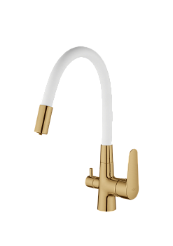 Смеситель для кухни Esko "Coral" с подключением к фильтру, белый, Gold арт. CL03GW