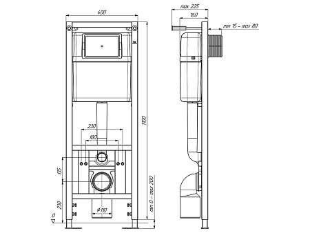Инсталляция АНИ ПЛАСТ WCP 4131, ширина 40 см, с клавиш. круг, хром.