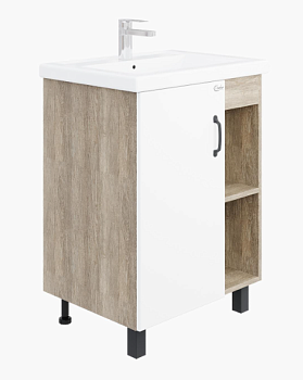 Тумба Onika ТИМБЕР 60.01 с умывальником Фостер-60, белый мат./дуб сонома