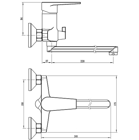Смеситель для ванны ESKO "Budapest", BT22, излив 220мм, с акс.