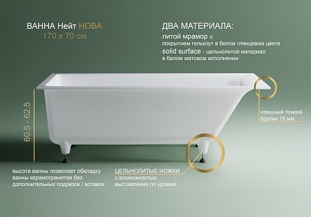Ванна из литьевого мрамора Astra-Form Нейт Нова (1700х700), тонк борт, ножк