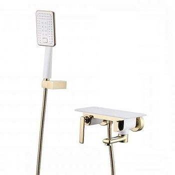 Смеситель д/ванны Lemark Mista LM6414WG с поворотным изливом, белый/золото