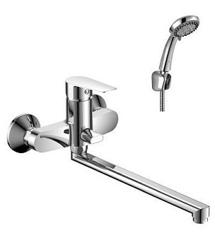 Смеситель для ванны Rossinka S35-33, одноручный, с плоским изливом 350 мм, хром