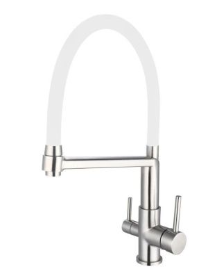 Смеситель для кухни Esko, R-излив нерж., с подключением к фильтру, белый арт. K26 W