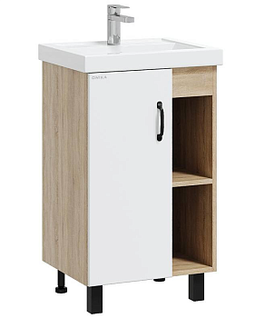 Тумба Onika ТИМБЕР 50 с умывальником Фостер-50, белый мат./дуб сонома