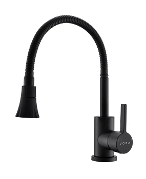 Смеситель для кухни VODA с гибким изливом, арт. KF 36B, черный