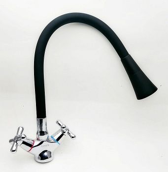 Смеситель для кухни SWES EXTRA 2XKEB4 буксовый с черным силик. изливом  (0962)