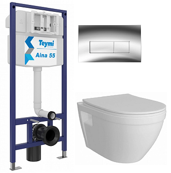 Комплект унитаз Teymi Vitra T40804 + инсталляция Aina 55, T70035 + кнопка Helmi хром глянец T70202CH